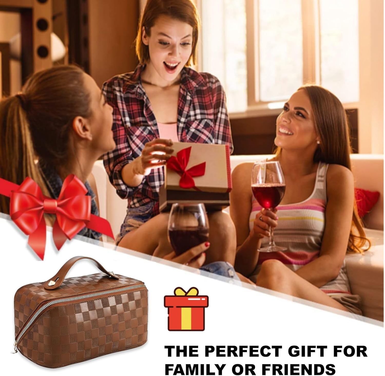 Bolsa de maquillaje de viaje para mujer, Marrón, Vida cotidiana
