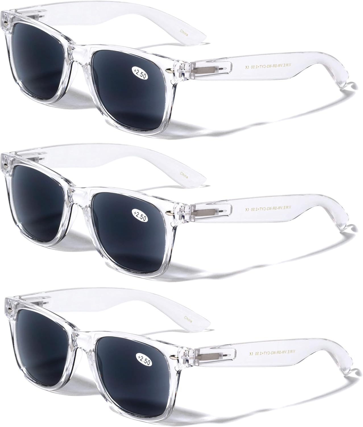 V.W.E. 3 pares de lentes de sol de lectura clásicos de los años 80, lector tintado, no bifocal, unisex