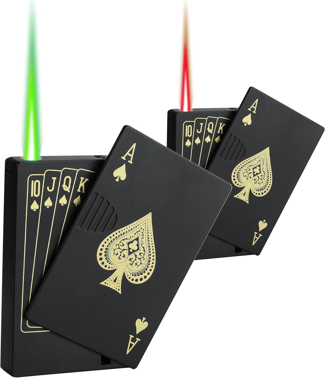 Encendedor de antorcha de chorro de 2 unidades, encendedor de tarjetas de llama verde y roja, diseño de póquer a prueba de viento, encendedor de