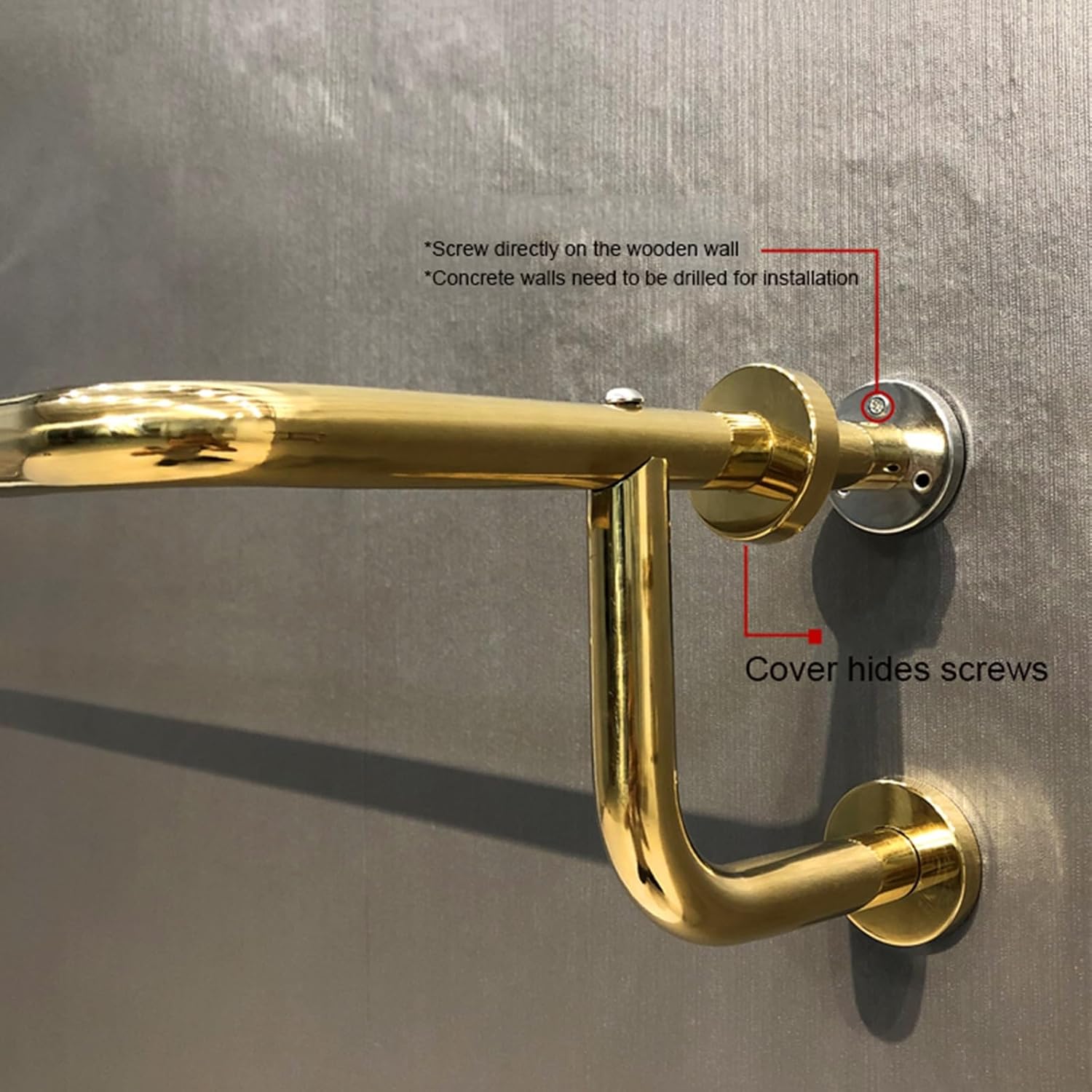 Riel de ropa moderno, para colgar en la pared, barra de ropa, perchero de acero inoxidable SUS304 a prueba de óxido, acabado dorado pulido, colgador