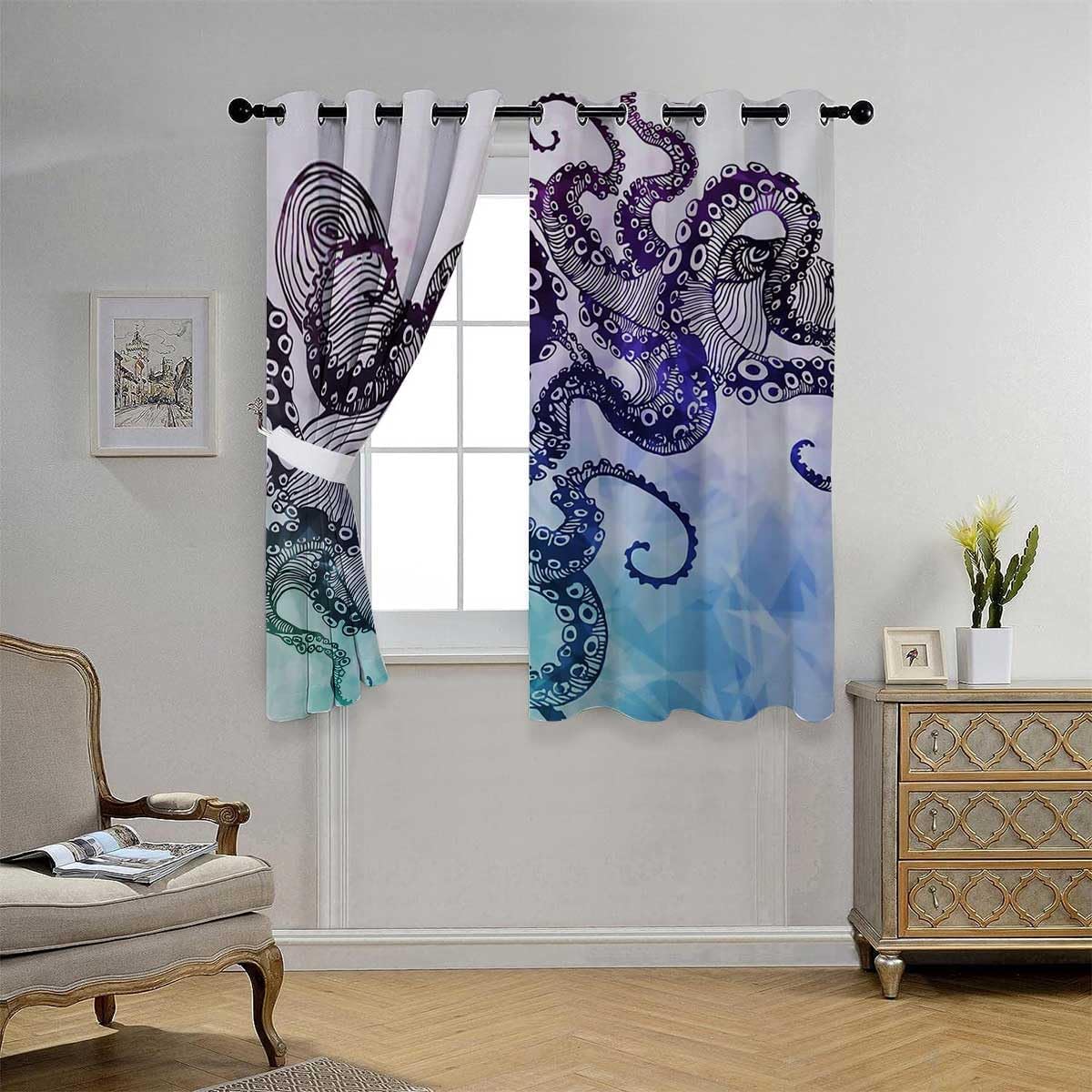 YANFENQI Cortina Blackout para Habitacion Retro Abstract Octopus Divisor De Habitaciones Blackout Sheet 55Inch Width by 55Inch Length,2 Panels