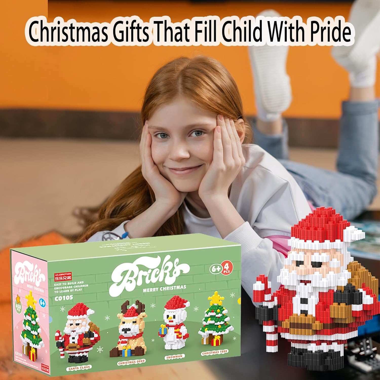 Juego de bloques de construcción de Navidad 4 en 1 compatible con Lego Christmas Micro Blocks apilables, juguetes nuevos, caja de regalo de Año
