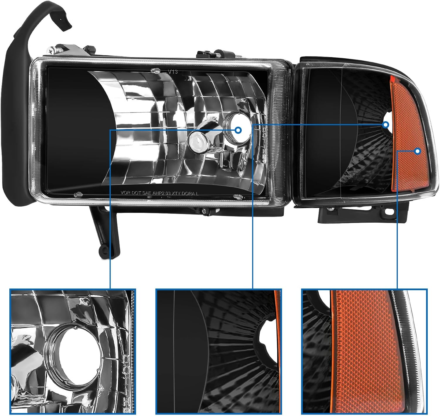 telpo Conjunto de faros delanteros para Dodge Ram 1500 94-01 1994 1995 1996 1997 1998 1999 2000 2001 Dodge Ram 1500 94-01 1994-2001 15001994-2002 99