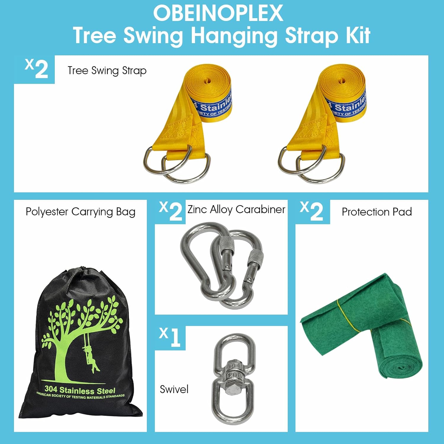Kit de correas de columpio para árbol seguro con dos mosquetones de aleación, resistencia a la rotura de 2,200 libras, instalación fácil y rápida