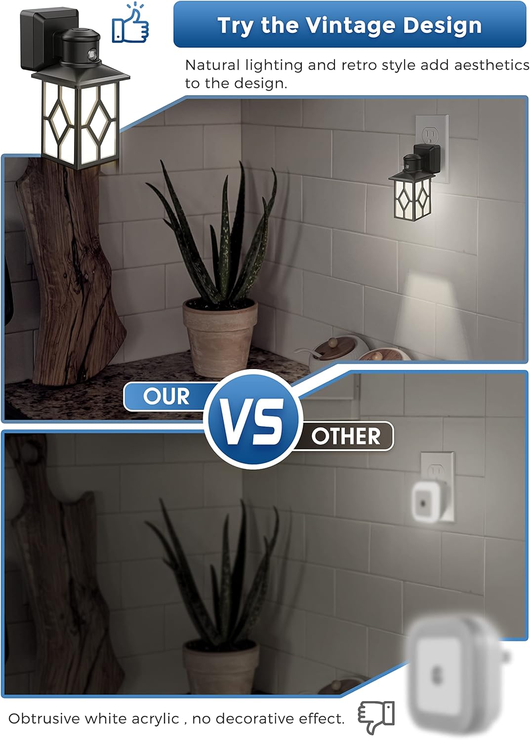 LOHAS – Luz nocturna enchufable, paquete de 2 luces nocturnas decorativas enchufables a la pared, luz del atardecer al amanecer, luz diurna 5000 K,