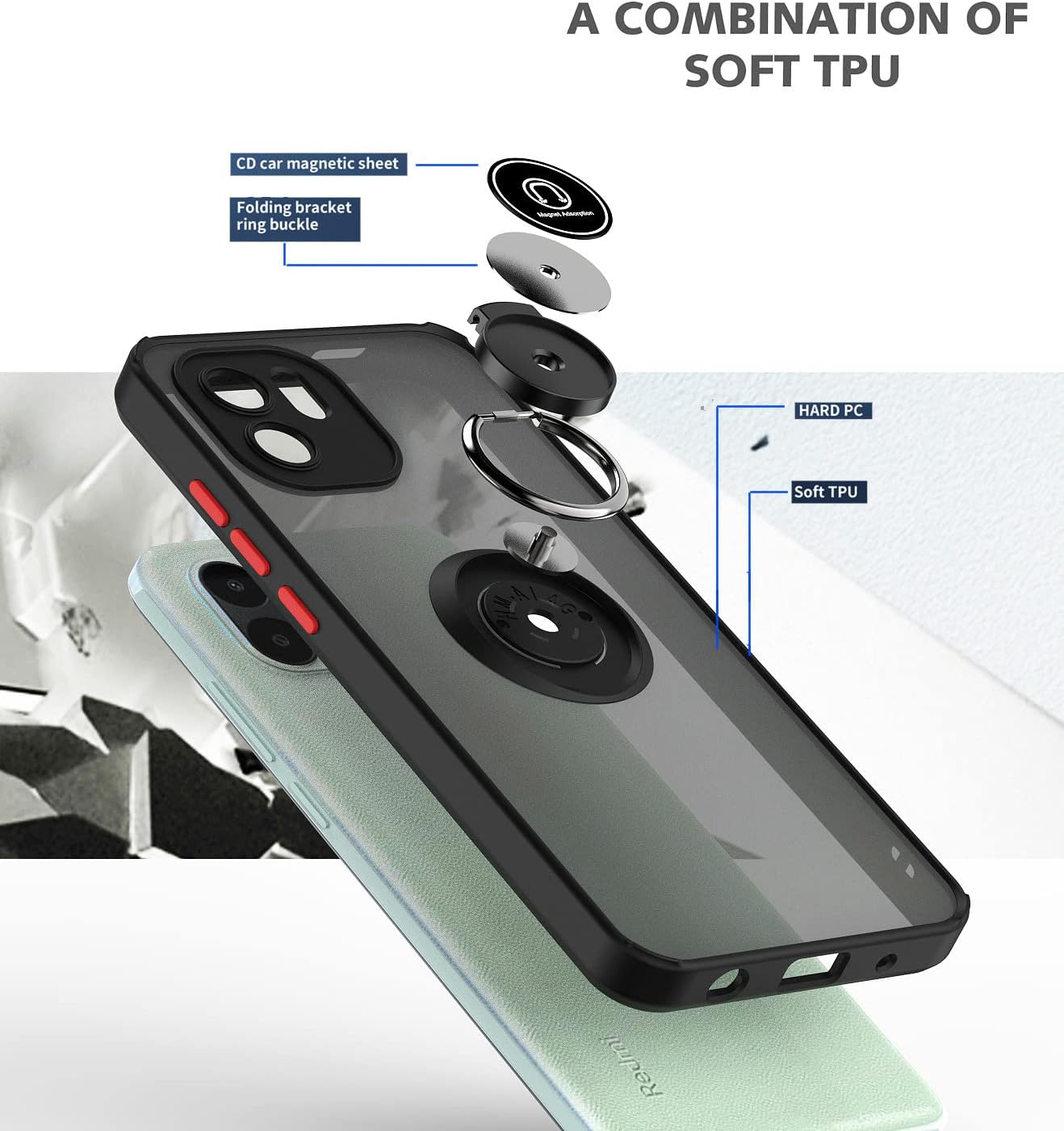 QUIETIP Funda compatible con Huawei Nova Y61, TPU + policarbonato duro a prueba de golpes, anillo magnético para montaje en coche, cubierta de