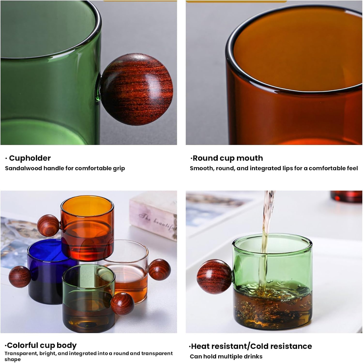 Tazas de espresso (paquete de 4) tazas de café expreso transparentes de 4 onzas para máquinas de espresso, aptos para microondas (4 colores)