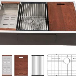Lordear Fregadero de cocina de 33 pulgadas de montaje inferior – Fregaderos de cocina de acero inoxidable de 33 x 19 pulgadas, estación de trabajo, Lordear Fregadero de cocina de 33 pulgadas de montaje inferior – Fregaderos de cocina de acero inoxidable de 33 x 19 pulgadas, estación de trabajo,