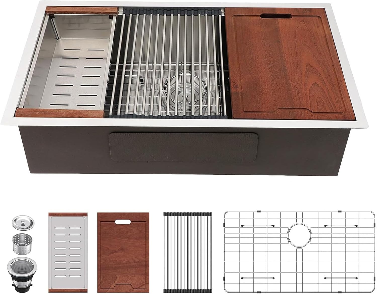 Lordear Fregadero de cocina de 33 pulgadas de montaje inferior – Fregaderos de cocina de acero inoxidable de 33 x 19 pulgadas, estación de trabajo,