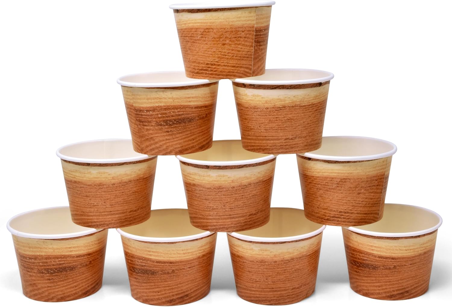 Gift Boutique 48 tazas de madera rústica, 10 onzas, café cortado de madera marrón, tazones de papel desechables para postres y helados, para