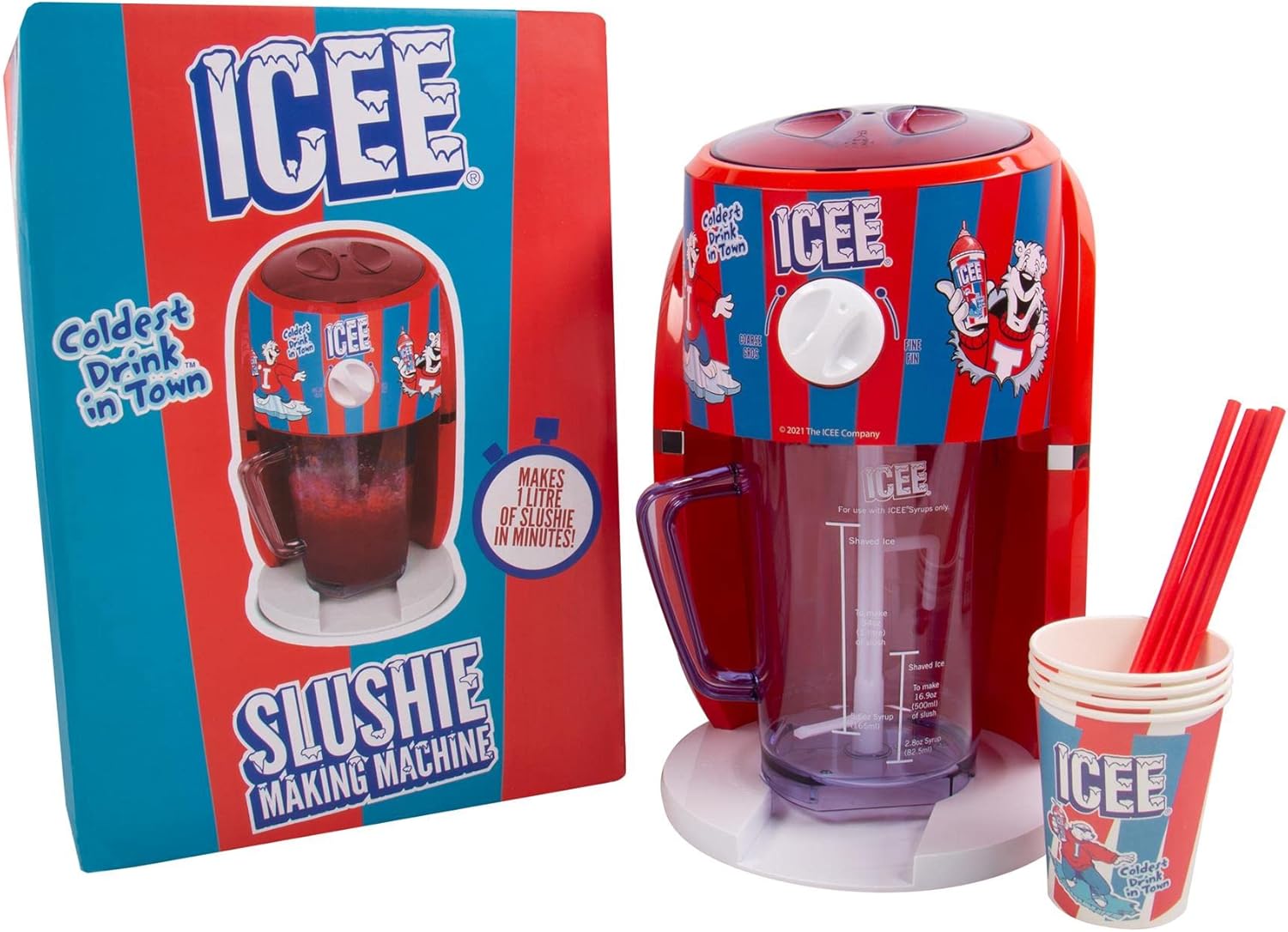 Máquina de cono de nieve ICEE. Auténtica máquina de afeitar de hielo ICEE Home. Crea hasta medio galón de hielo helado congelado. Mercancía oficial