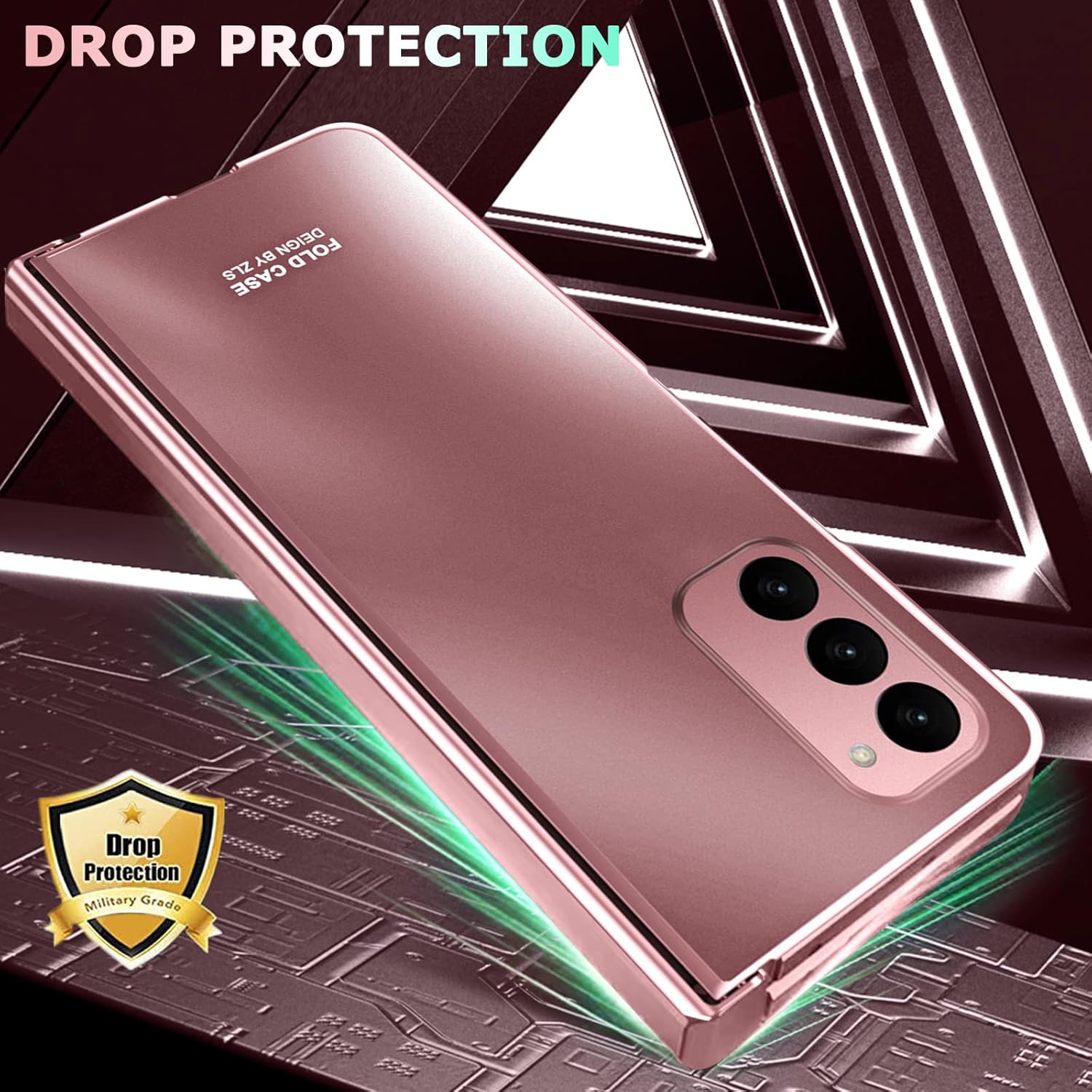 NINKI Funda compatible con Samsung Galaxy Z Fold 2 de oro rosa con protección de bisagra, funda protectora de lujo a prueba de golpes para Samsung Z