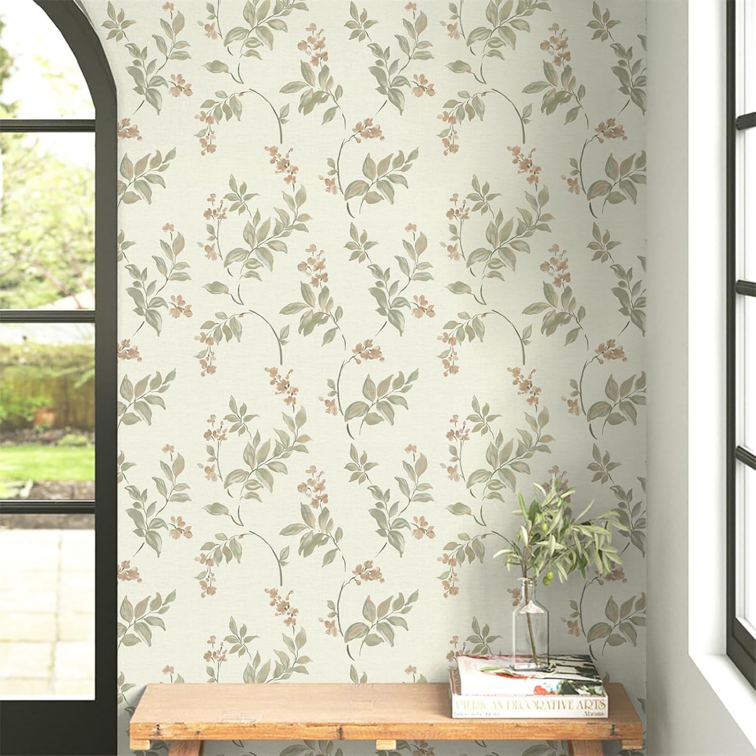 Vinjiasin Papel tapiz autoadhesivo de 16.1 x 197 pulgadas, papel de contacto removible con hojas de flores vintage, papel de pared para muebles de