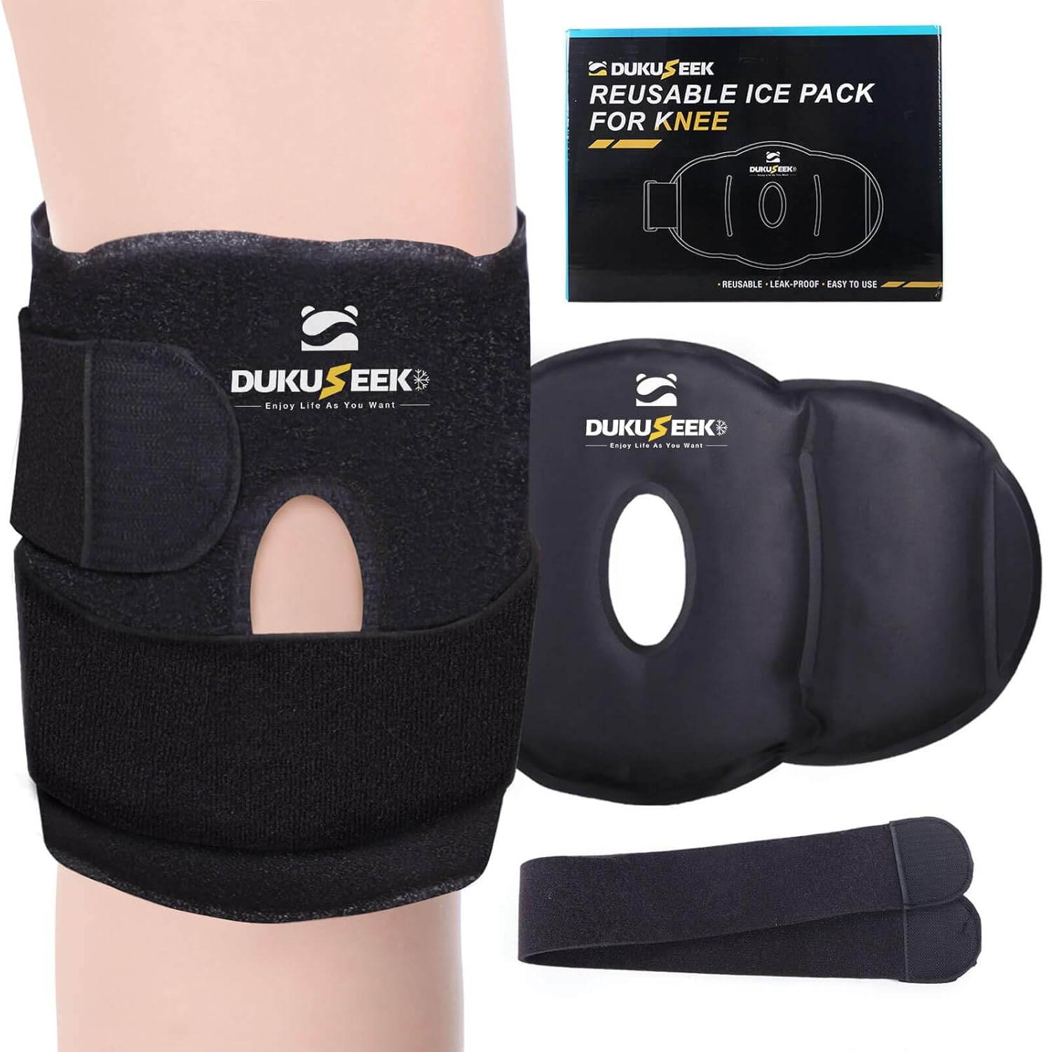 DUKUSEEK Envoltura de hielo de rodilla para lesiones reutilizable, envoltura de rodilla de hielo con compresión fría para recuperación de cirugía de
