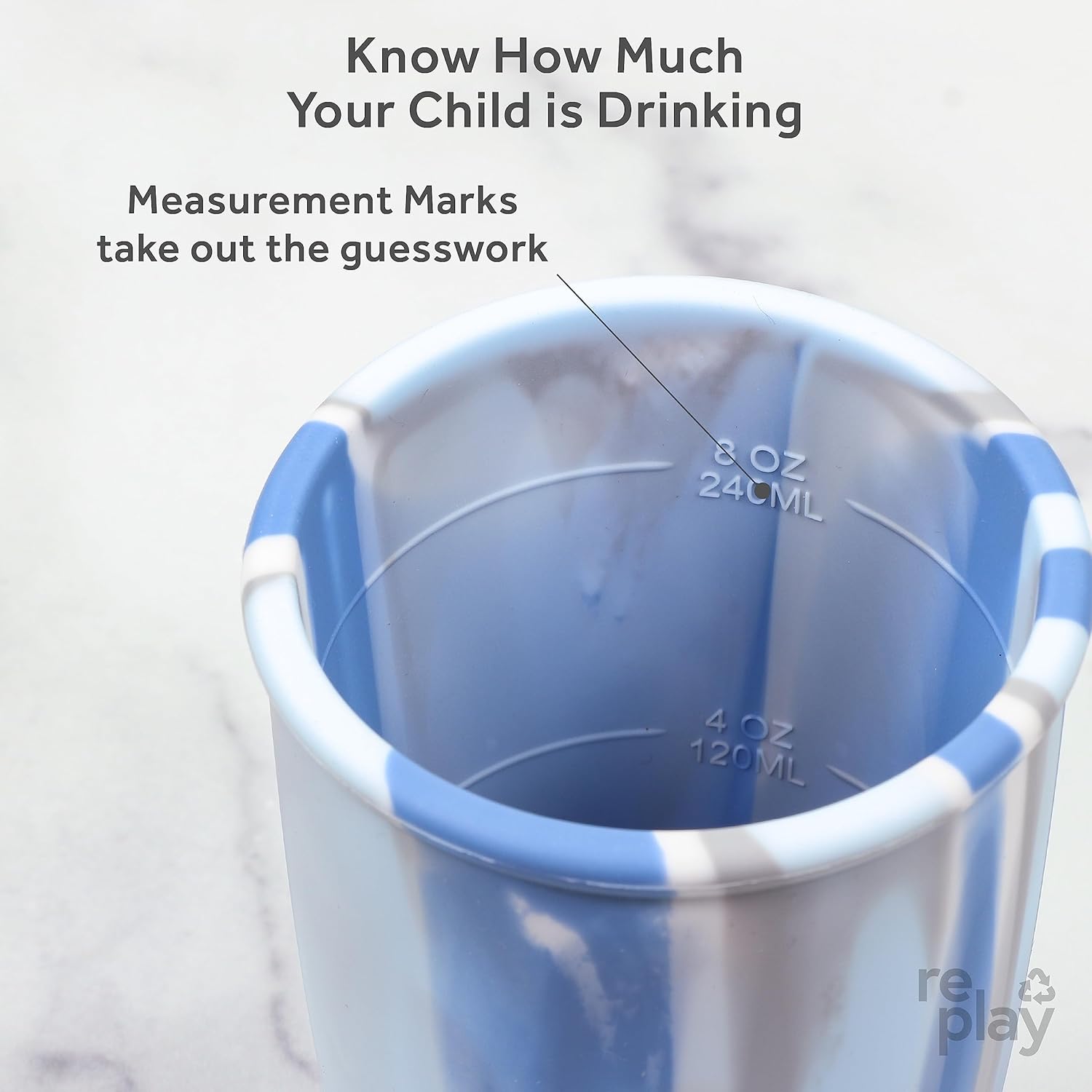 Re-Play Sustainables – Vaso de silicona para niños pequeños, 8 onzas, fabricado con silicona platino de grado médico, nube