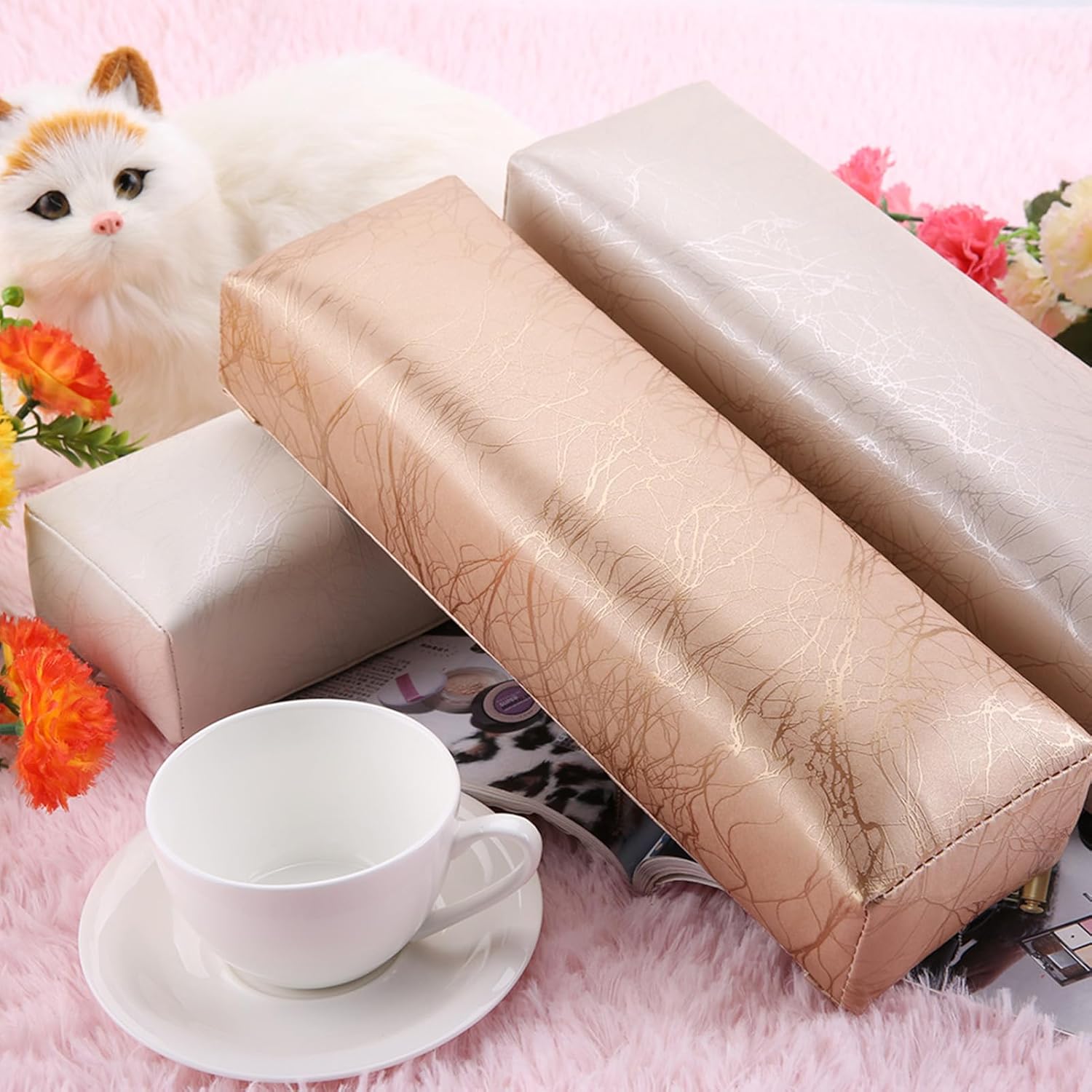 Cojín de mano para reposabrazos, almohada de cuero a rayas, cojín de reposamanos de esponja suave, almohada de descanso de manos para clientes de
