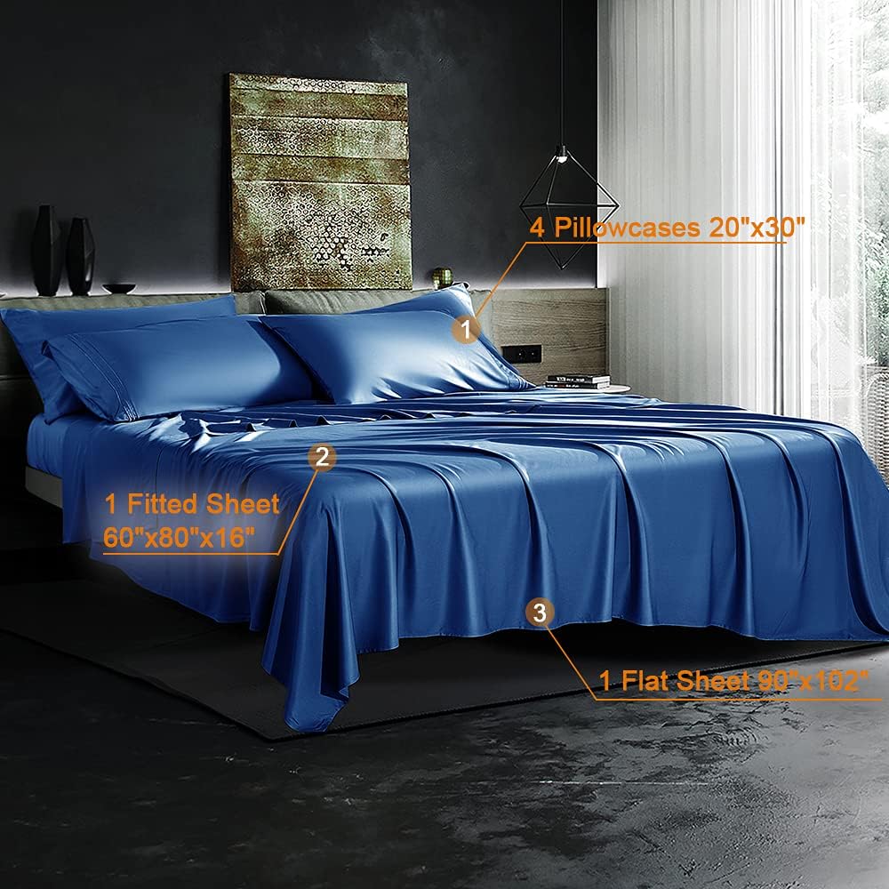Shilucheng Juego de 6 piezas de sábanas de bambú de 1800 hilos egipcios para cama de tamaño Queen, bolsillos de 16 pulgadas de profundidad, sábanas