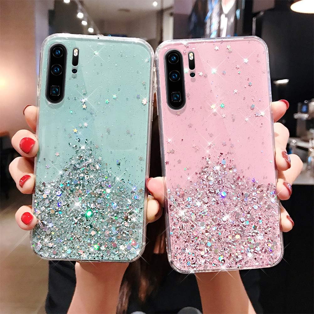 Funda para Huawei P30 Pro con purpurina, transparente con purpurina delgada, de goma de poliuretano termoplástico (TPU), gel de piel de estrellas