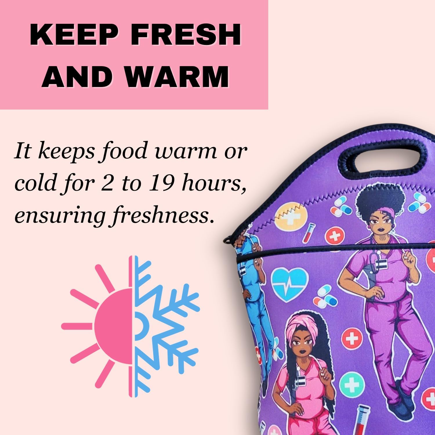 Reflections By Zana Bolso grande del almuerzo de las mujeres afroamericanas del neopreno púrpura con la correa ajustable del hombro