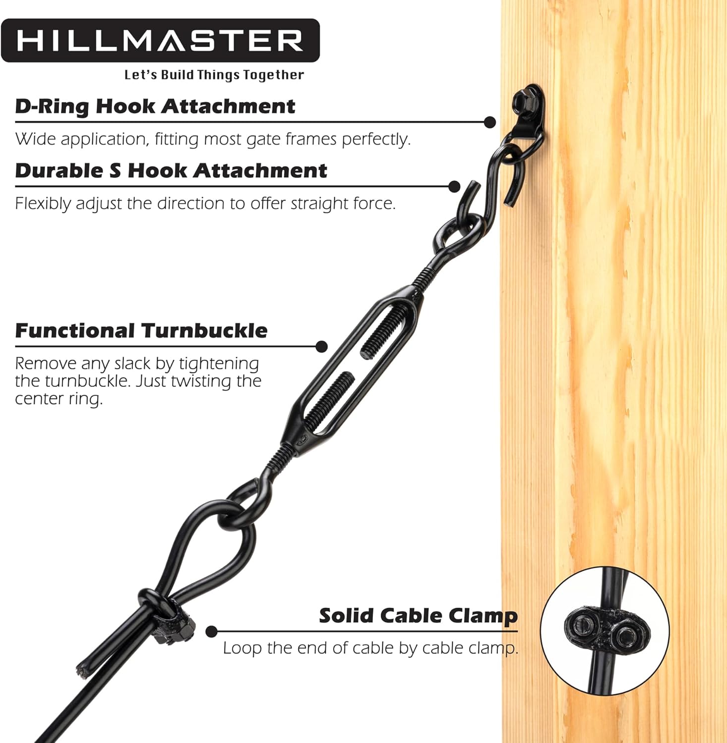 Kits de puerta antihundimiento duraderos para valla de madera, kit de cable de soporte de puerta en zinc, kit de puerta de valla antiflacidez de