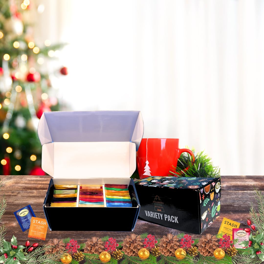 Juego de muestras de té de otoño y Navidad. 56 bolsitas de té, 14 sabores festivos, caja de té, 10 palitos de miel, libro electrónico de recetas en