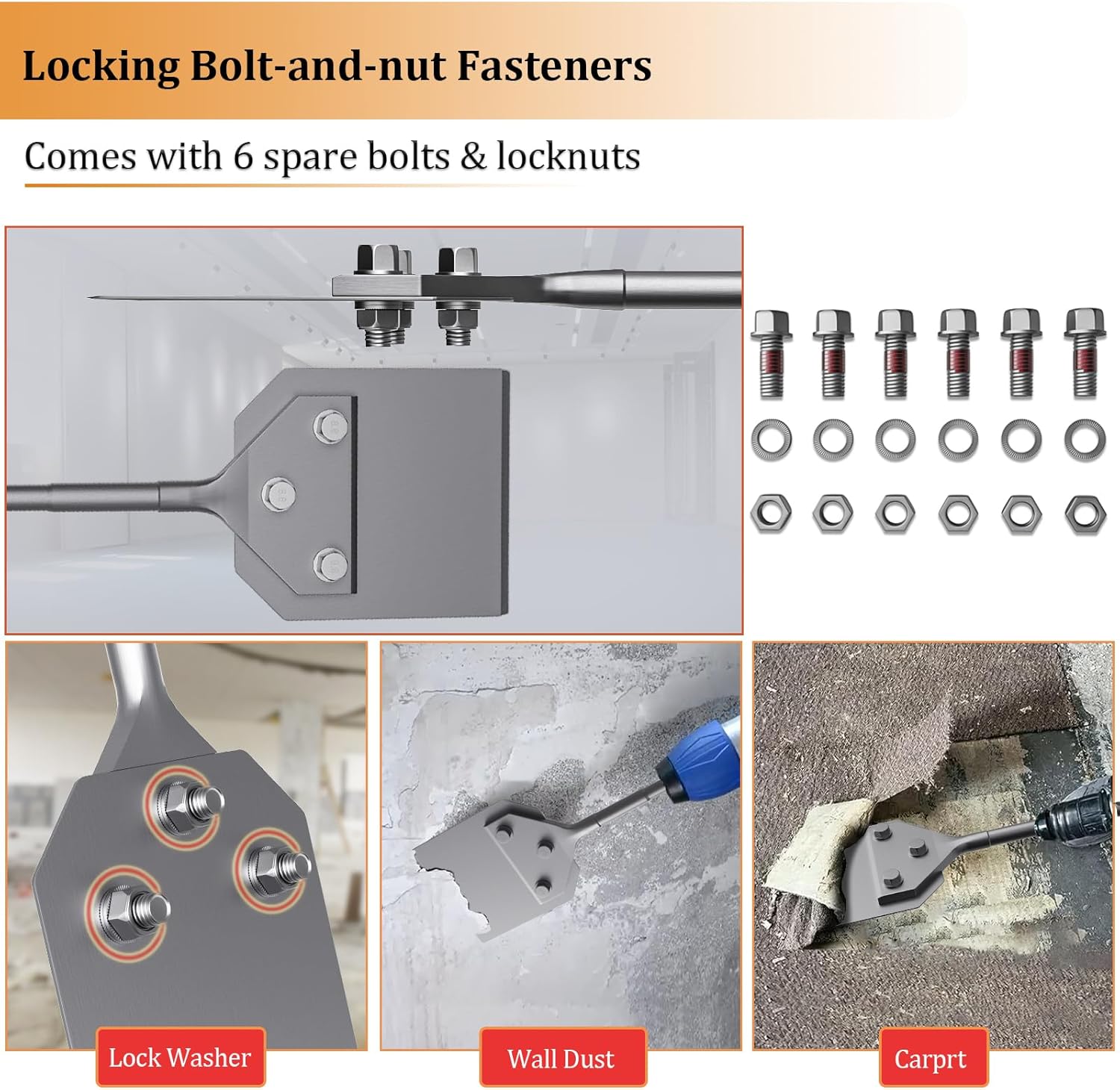 TOOVEM – 2 cuchillas de repuesto para rascador de suelo SDS Plus, cuchillas de eliminación de adhesivos de 4 pulgadas de ancho con pernos, tuercas y
