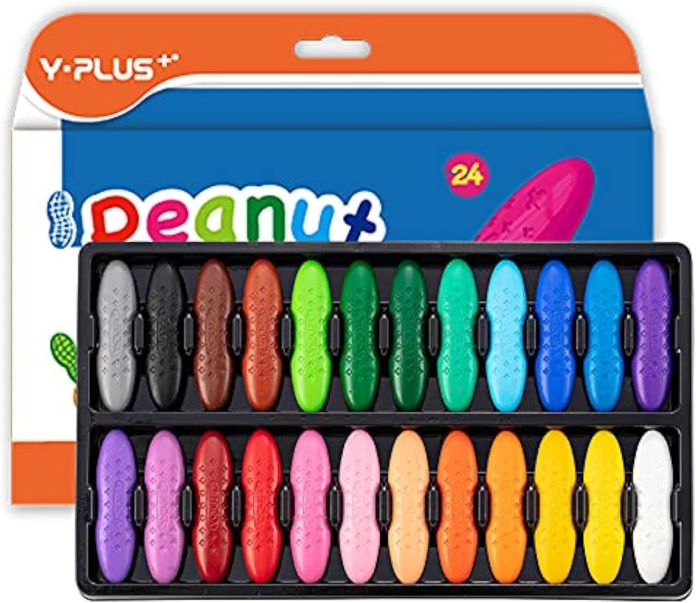 YPLUS Crayones de maní para niños, 24 colores lavables para niños, crayones no tóxicos para bebés de 2 a 4 años, 1-3, 4 a 8, suministros de arte