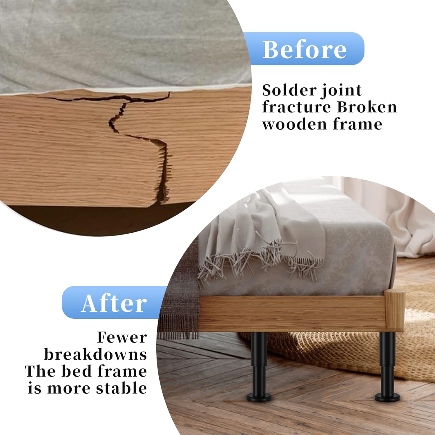 O.HSNYIU Soporte mejorado para patas de cama, 4 patas de soporte de marco de cama de metal ajustables, reemplazo de patas de cama ajustables de 5.9