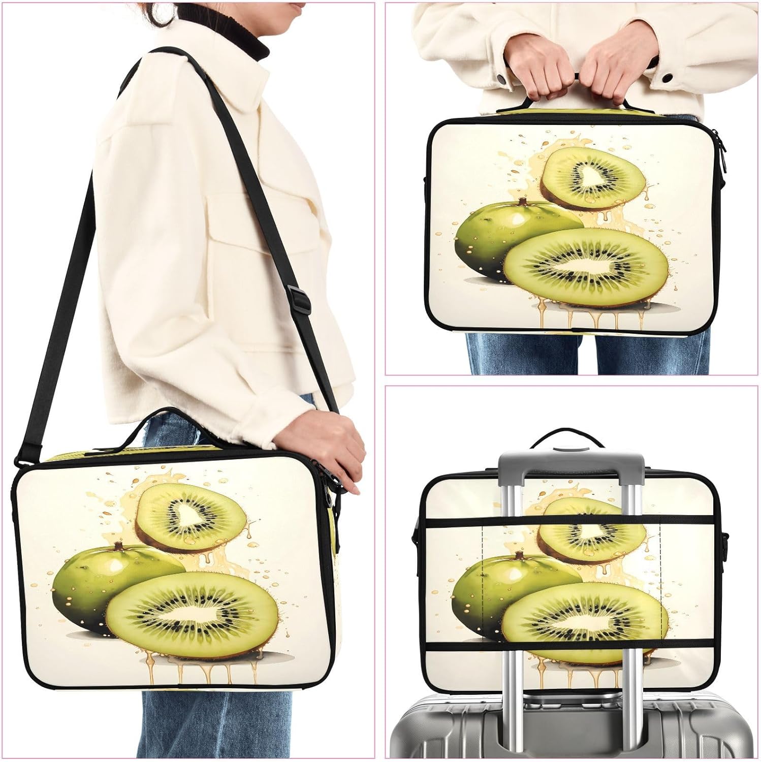 Zathe Kiwi Green Fruit bolsa de cosméticos de viaje de gran capacidad, bolsa de aseo de viaje, bolsa de organizador de maquillaje, maquillaje de