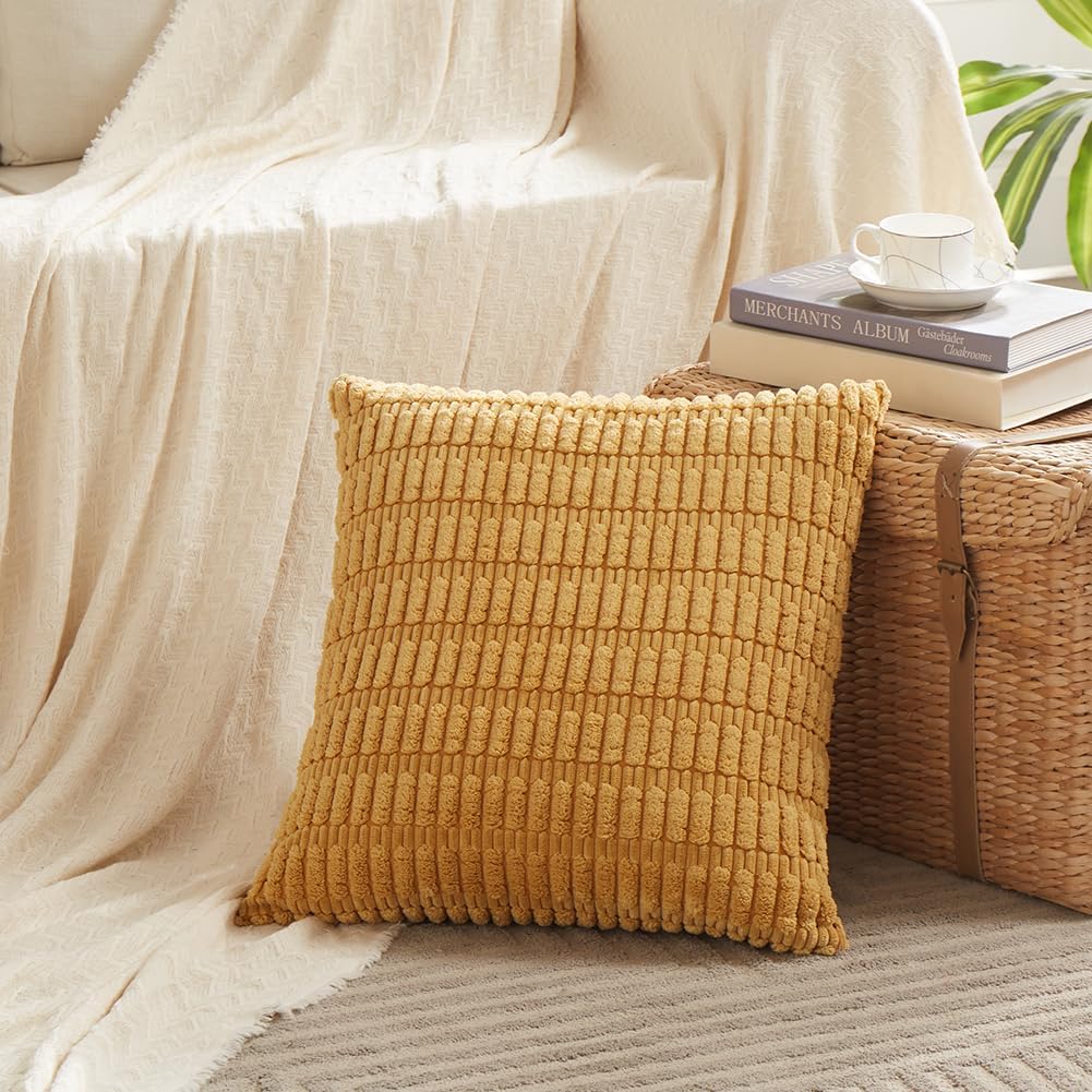 Fancy Homi Fundas de almohada decorativas de color amarillo mostaza de 18 x 18 pulgadas para sala de estar, sofá y cama, funda de cojín cuadrada de