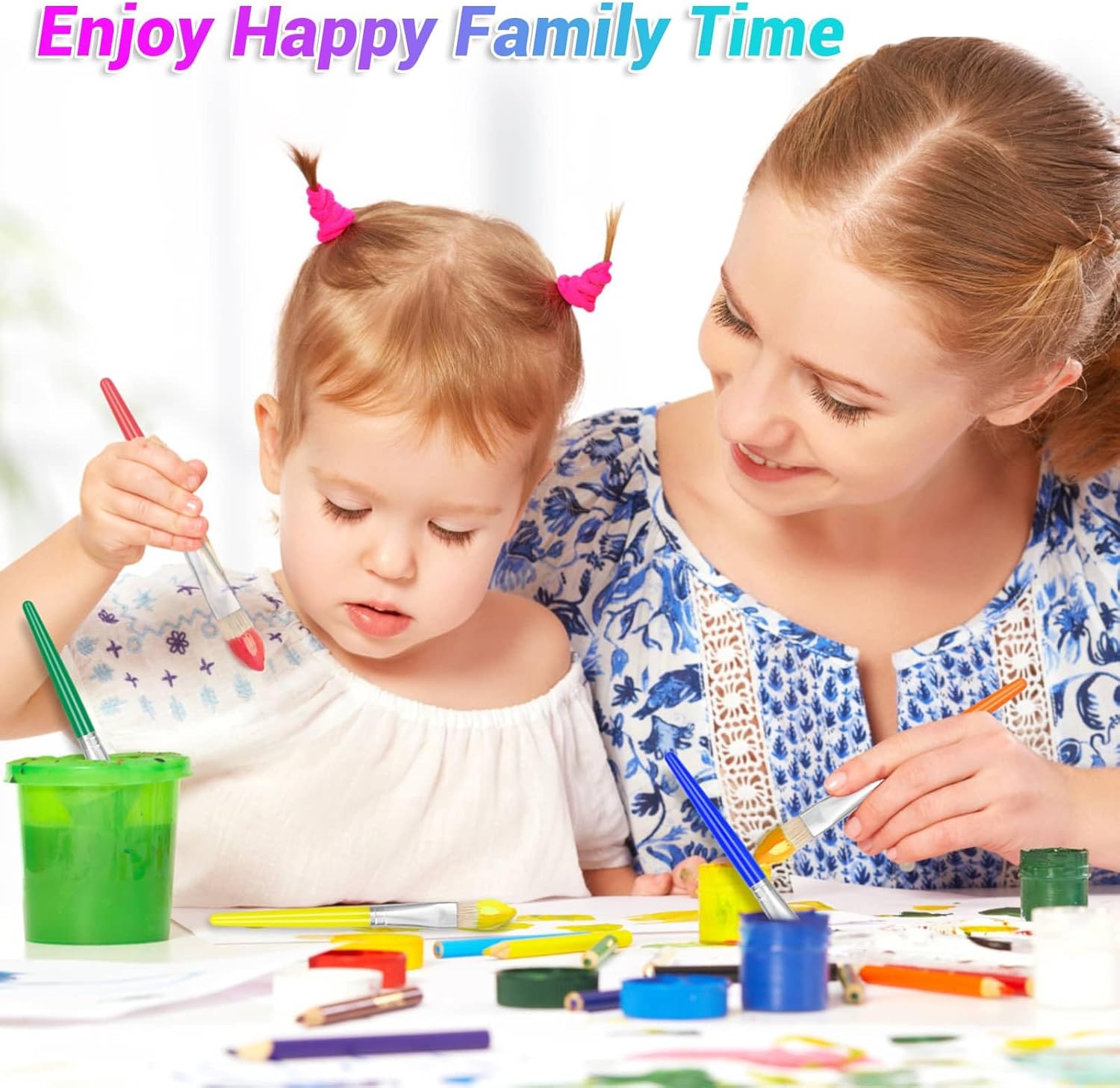 anezus – Juego de 30 pinceles de pintura con puntas planas, para niños pequeños, juego de pinceles de pintura para maestros de preescolar para