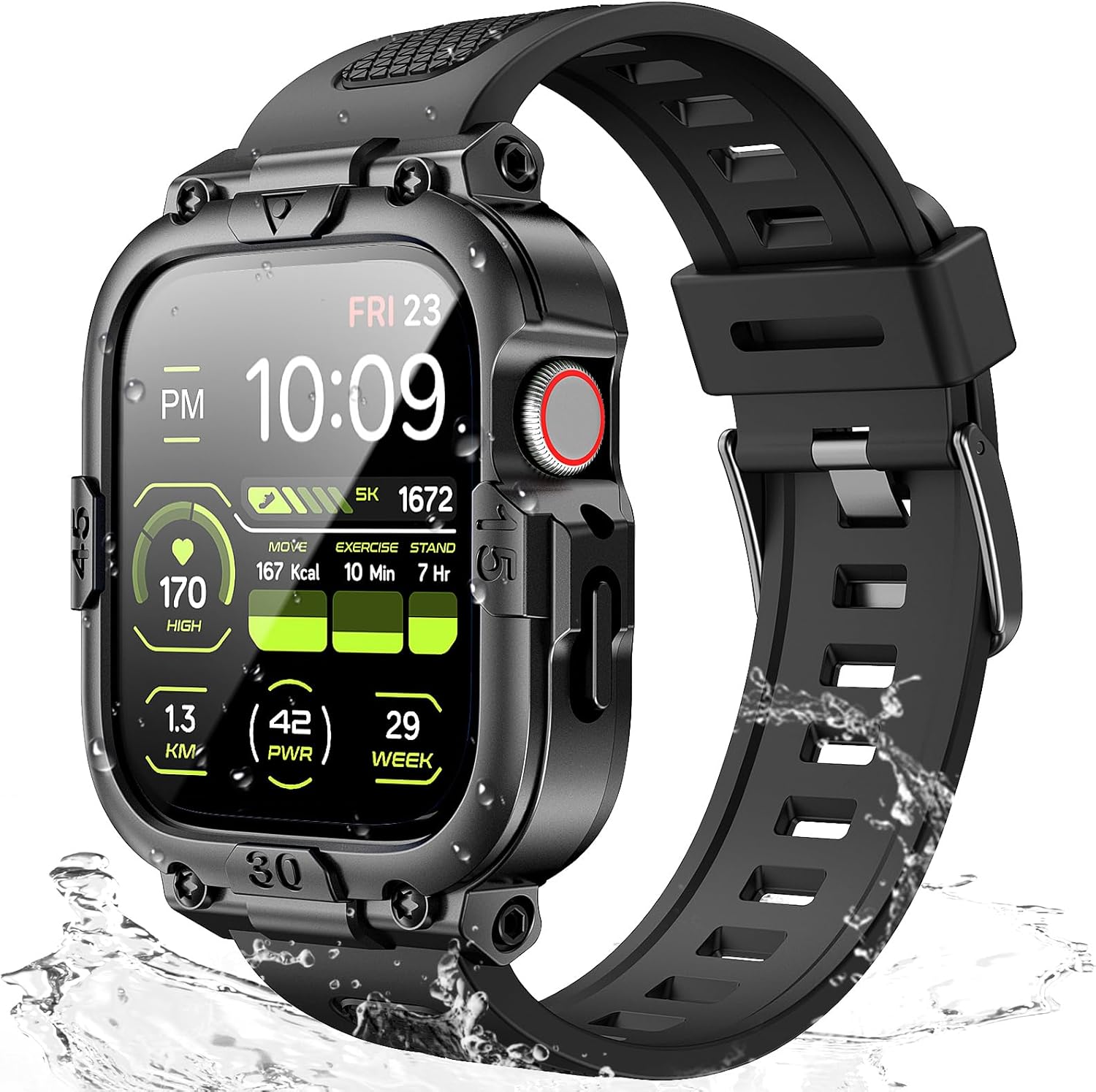 Dsytom Funda impermeable con correa compatible con Apple Watch Band de 1.772 pulgadas, 1.732 pulgadas, 1.614 pulgadas, 1.575 pulgadas, para hombres,