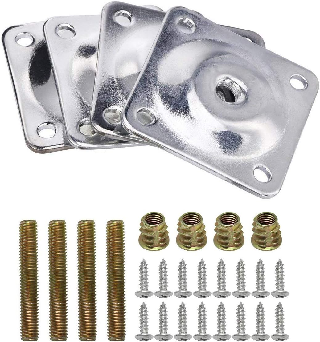 Placas de montaje de patas, placas de fijación de patas de muebles con pernos de suspensión M8, kit de reparación de tornillos para sofá o silla,