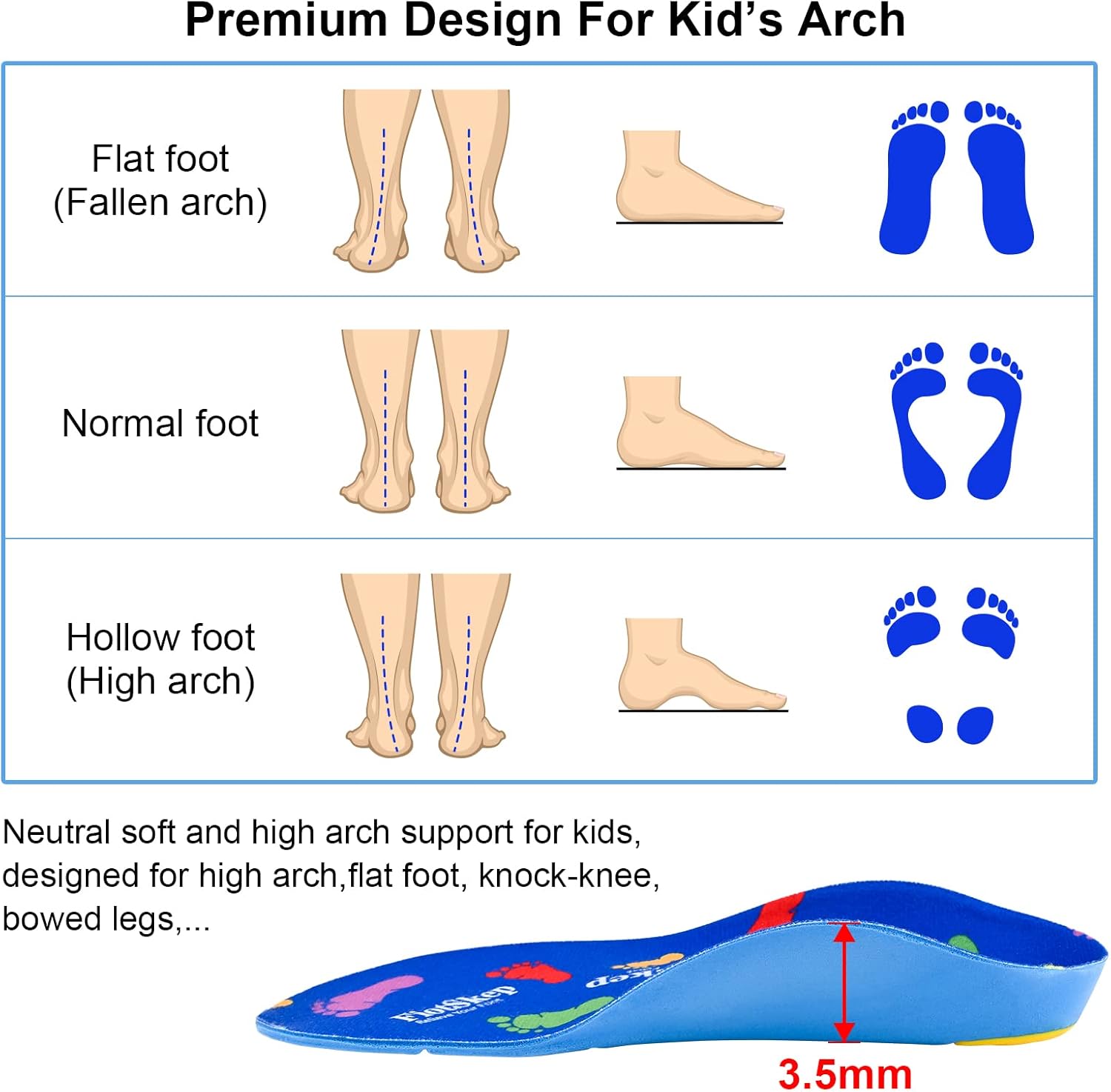 Soporte de arco ortopédico para niños, fascitis plantar, pies planos, insertos de espuma de poliuretano para aliviar el dolor de pies, espalda,