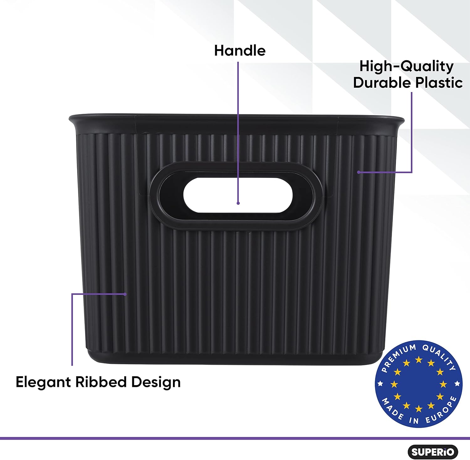 Superio Ribbed Collection  Canastas organizadoras de plástico decorativas abiertas para el hogar, color marrón medio (paquete de 2) cajas de