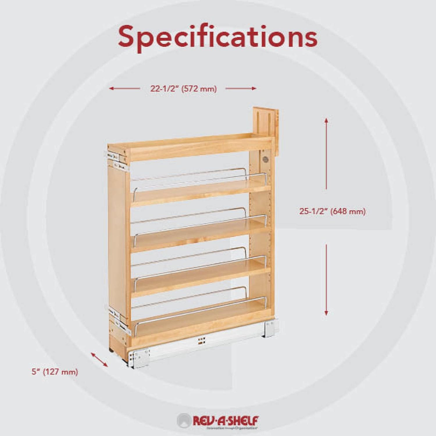 Rev-A-Shelf Organizador de almacenamiento extraíble de 5.5 pulgadas para gabinetes de cocina y baño con diapositivas de extensión completa de cierre