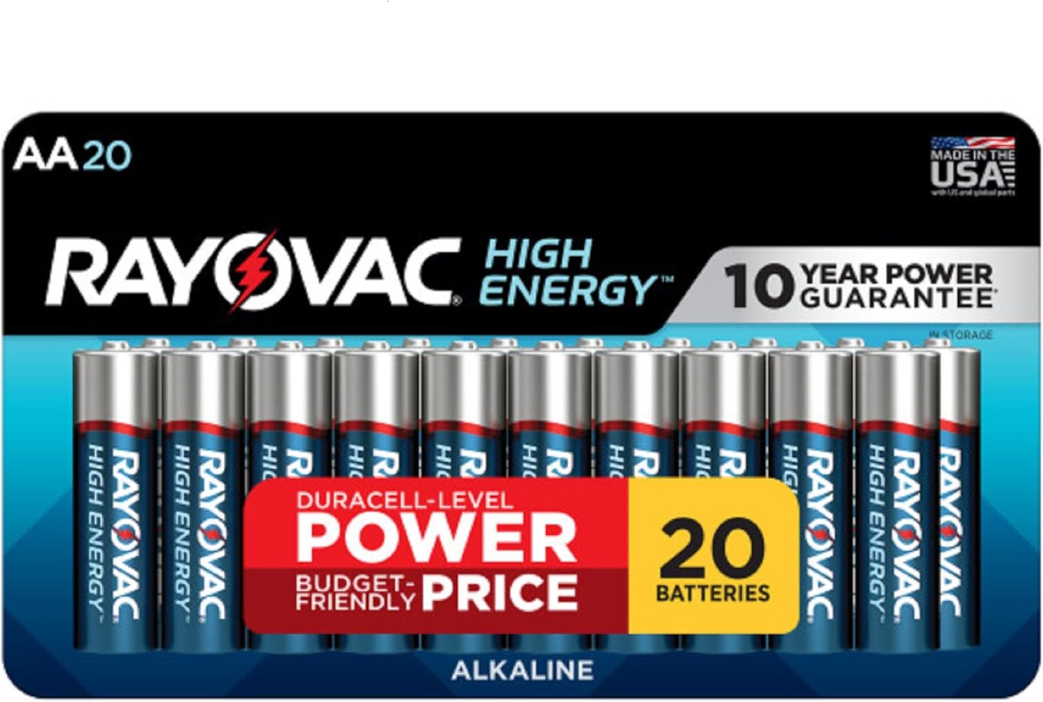 Rayovac Baterías AA de alta energía (paquete de 20), pilas alcalinas doble A