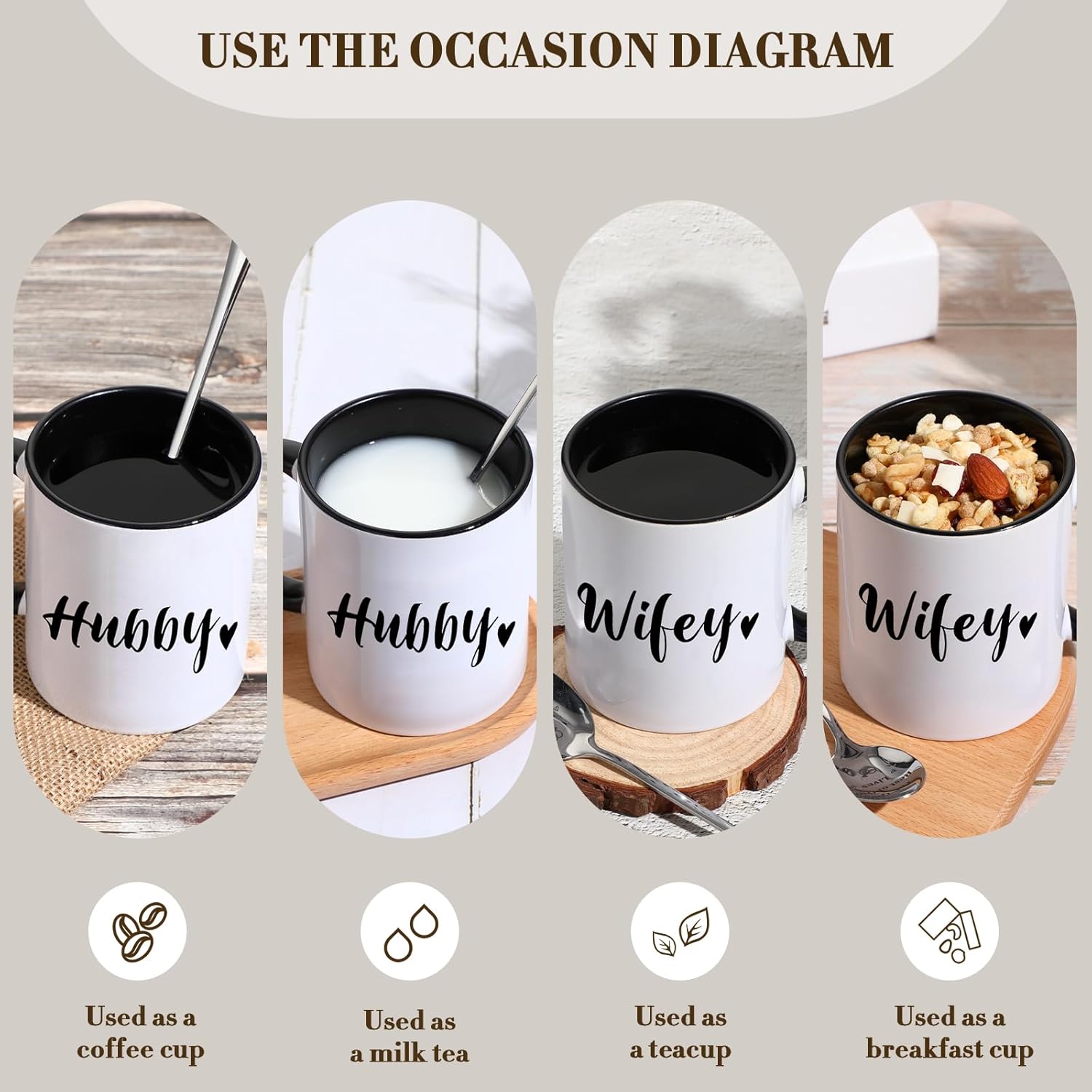Hoolerry Juego de 2 tazas de café y cucharas para parejas, regalo de compromiso para parejas recién comprometidas, regalo de despedida de soltera,