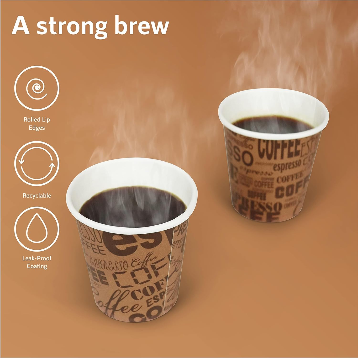 Upper Midland Products Paquete de 500 mini tazas de café cubano desechables de 2.5 onzas con tapas, vasos de papel con tapa de cúpula de plástico,