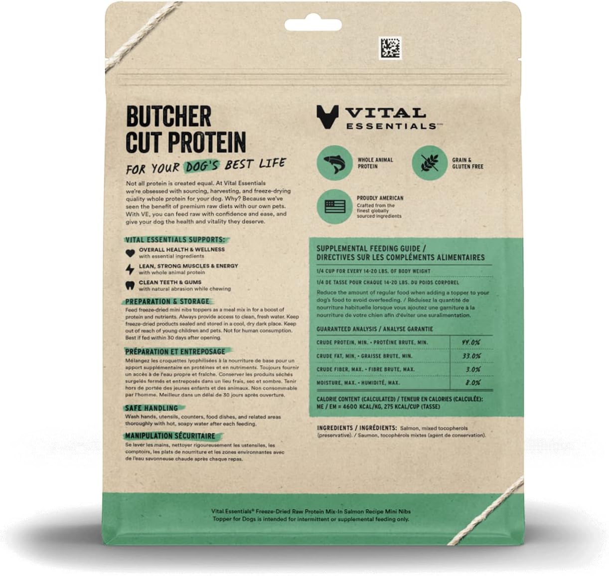 Vital Essentials Mezcla de proteínas crudas liofilizadas para perros, mini puntas de salmón para perros, 18 onzas