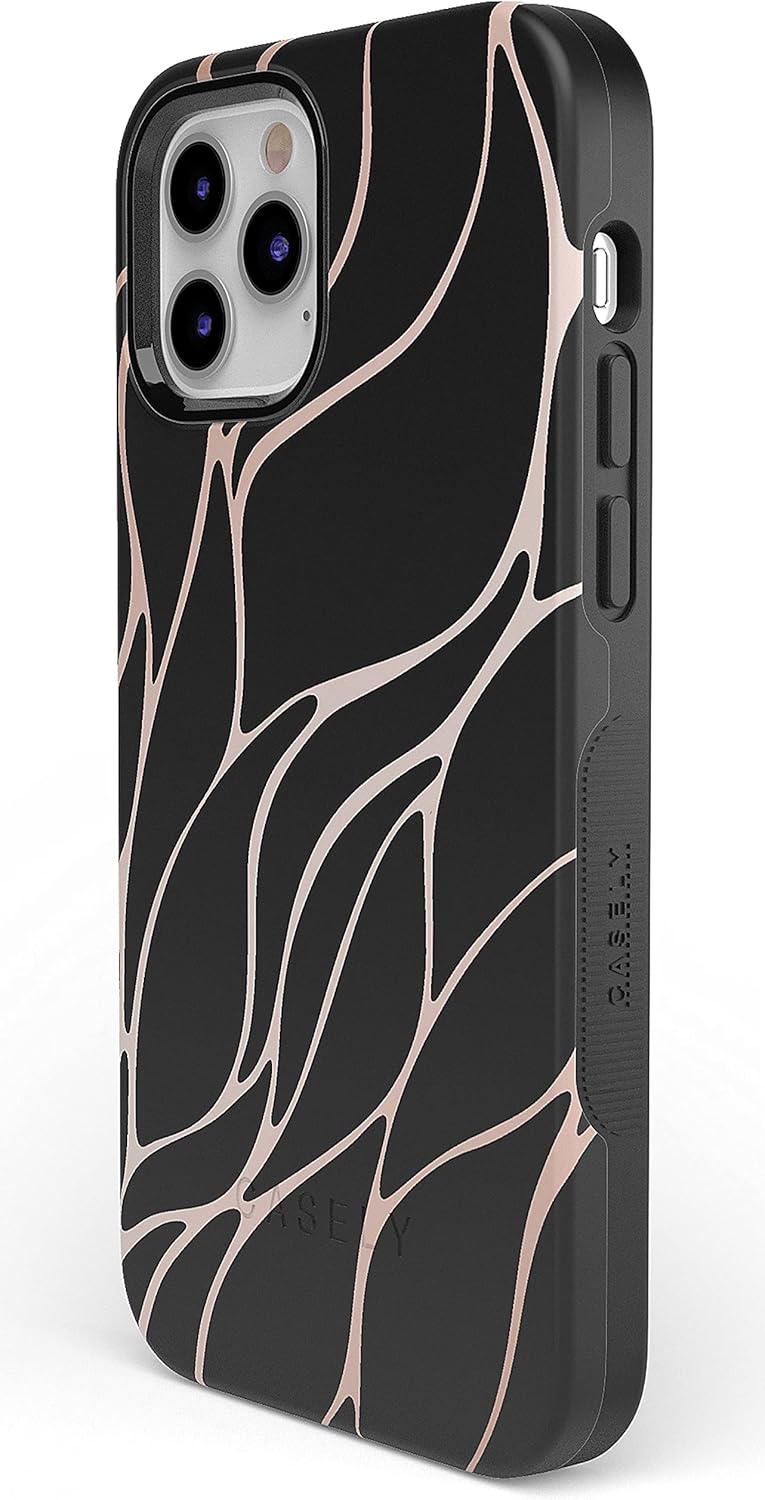 Casely Funda para iPhone 1212 Pro  Funda de ondas metálicas negras y doradas con cobertura de 360 grados para tu teléfono, recortes precisos,
