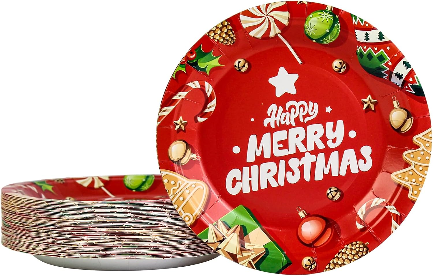 KFJBPB Paquete de 50 platos de papel de Navidad de 7 pulgadas, platos de papel desechables rojos de Feliz Navidad, platos de postre de Navidad,