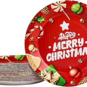 KFJBPB Paquete de 50 platos de papel de Navidad de 7 pulgadas, platos de papel desechables rojos de Feliz Navidad, platos de postre de Navidad, KFJBPB Paquete de 50 platos de papel de Navidad de 7 pulgadas, platos de papel desechables rojos de Feliz Navidad, platos de postre de Navidad,