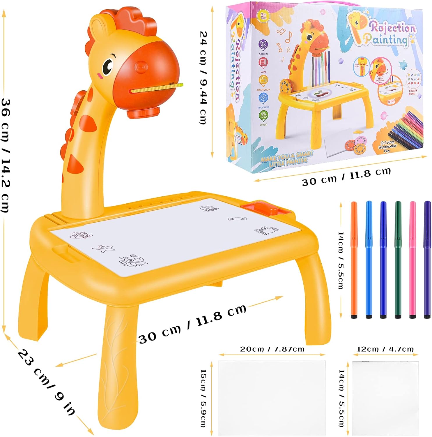 Mesa de proyector de dibujo para niños, traza y dibuja, tablero de dibujo de jirafa con luz y música, proyector inteligente para niños, tablero de