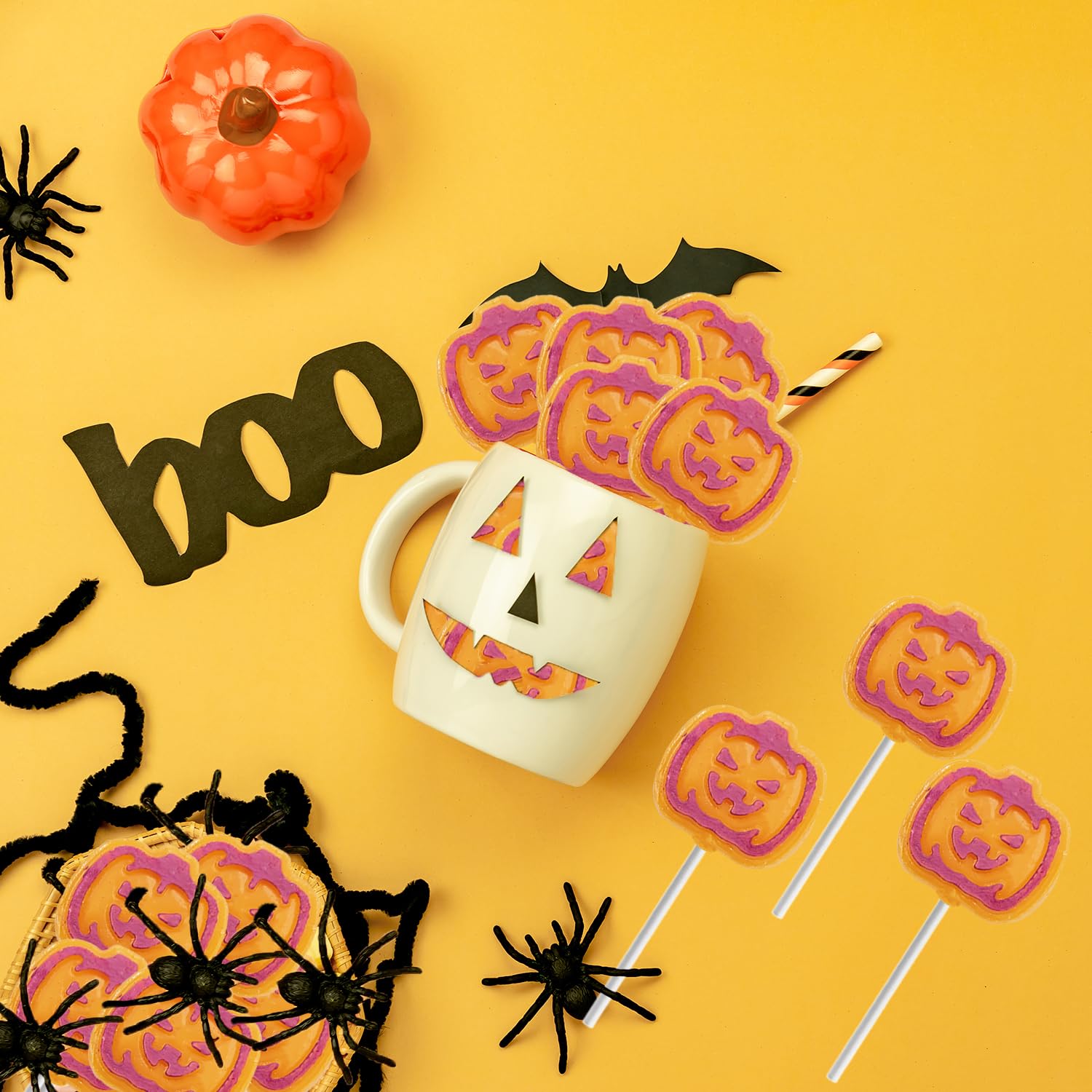 Caramelos de paletas de tatuaje de calabaza naranja, ideal para rellenos de bolsas de fiesta, envueltos individualmente (media libra)