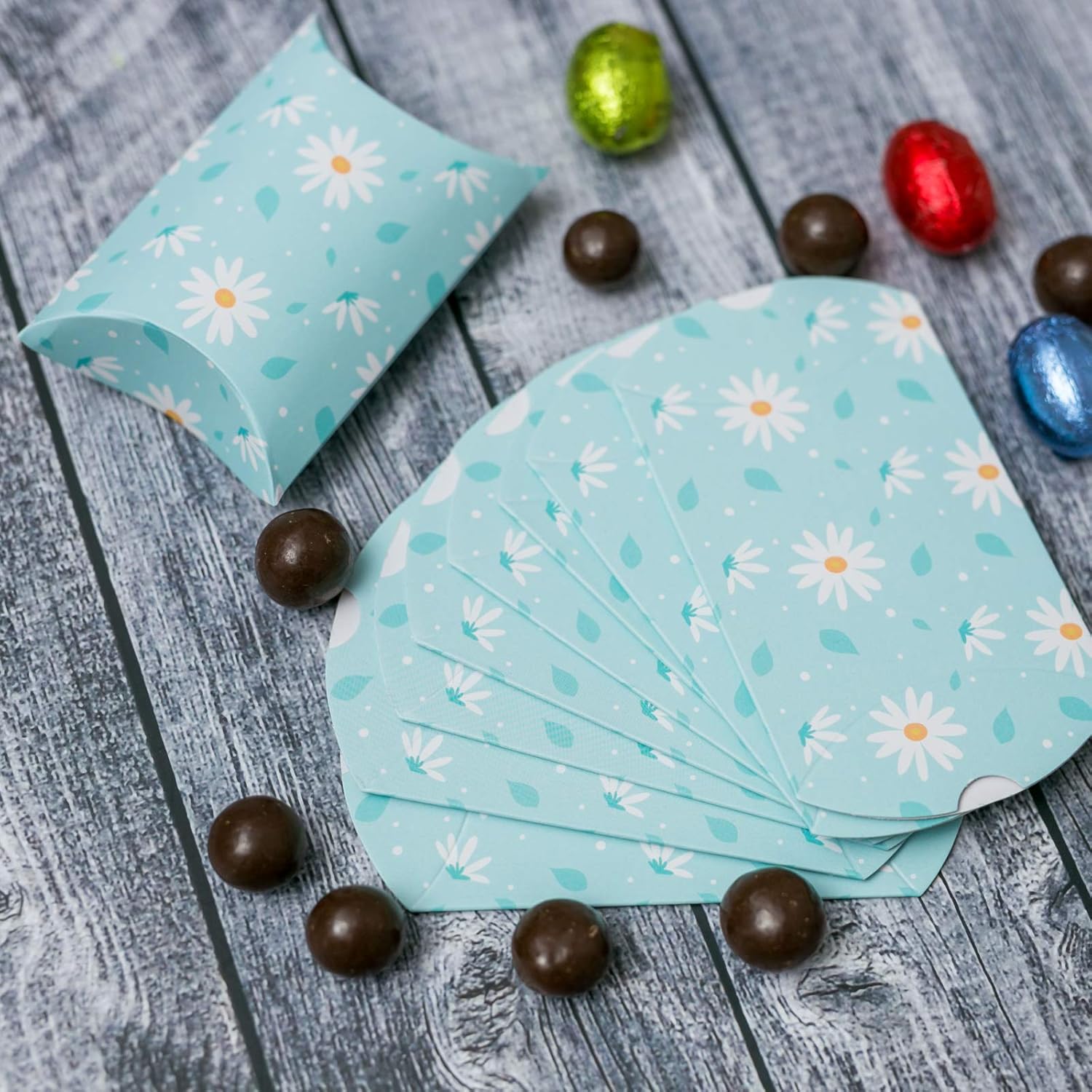 Paquete de 50 cajas de papel para almohada de regalo, dulces y chocolates, bolsas para tartas, para bodas, fiestas, Navidad, 3.5 x 2.3 pulgadas