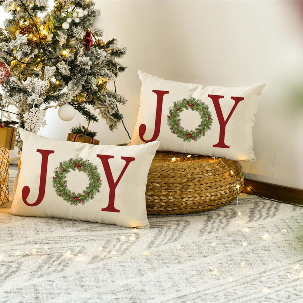 RABUSOFA Fundas de almohada navideñas de 12 x 20 pulgadas, fundas de almohada decorativas de Navidad, fundas de cojín lumbar de Navidad con corona