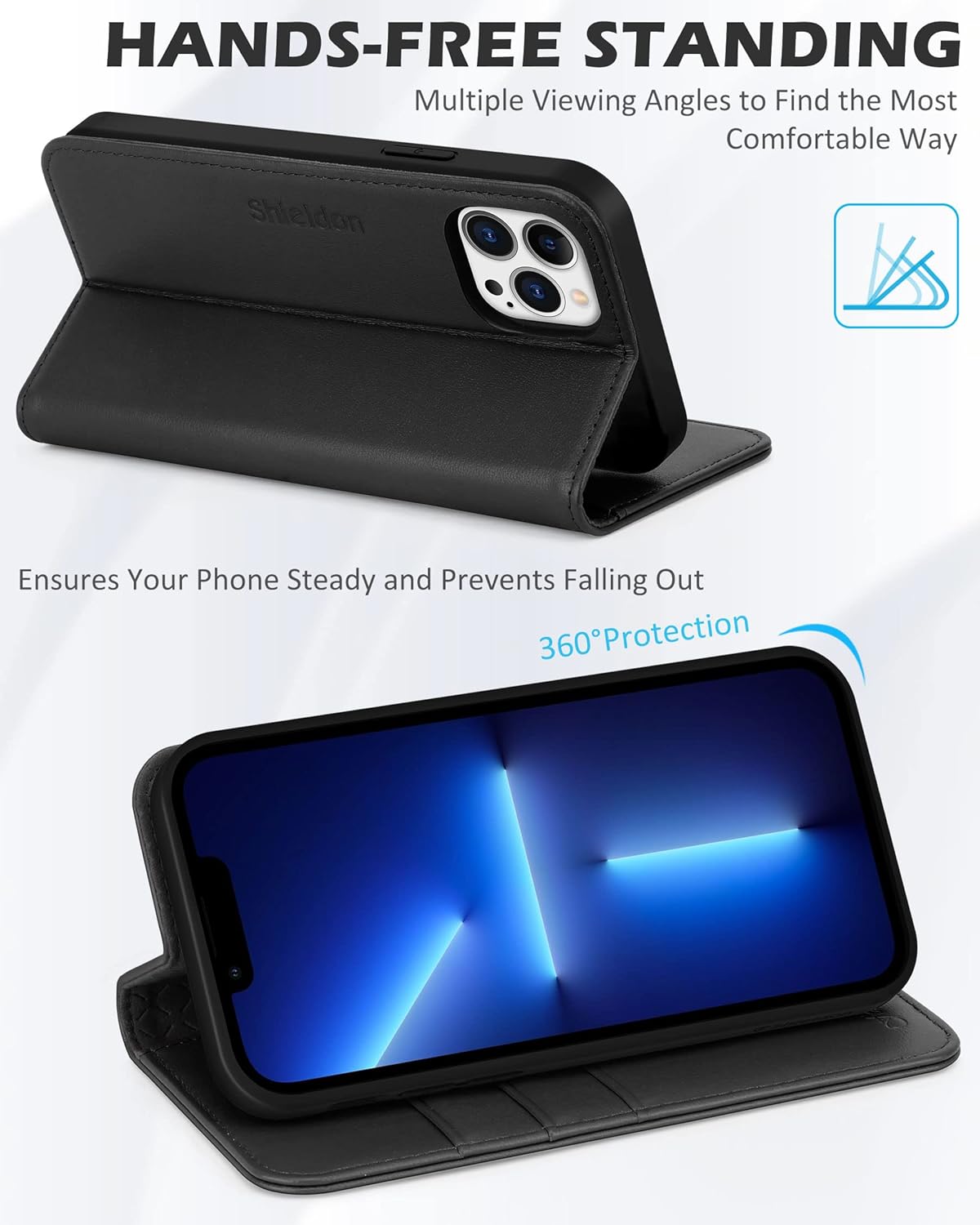 SHIELDON Funda para iPhone 13 Pro Max 5G, de piel auténtica, funda magnética a prueba de golpes, soporte RFID para tarjetas de crédito compatible