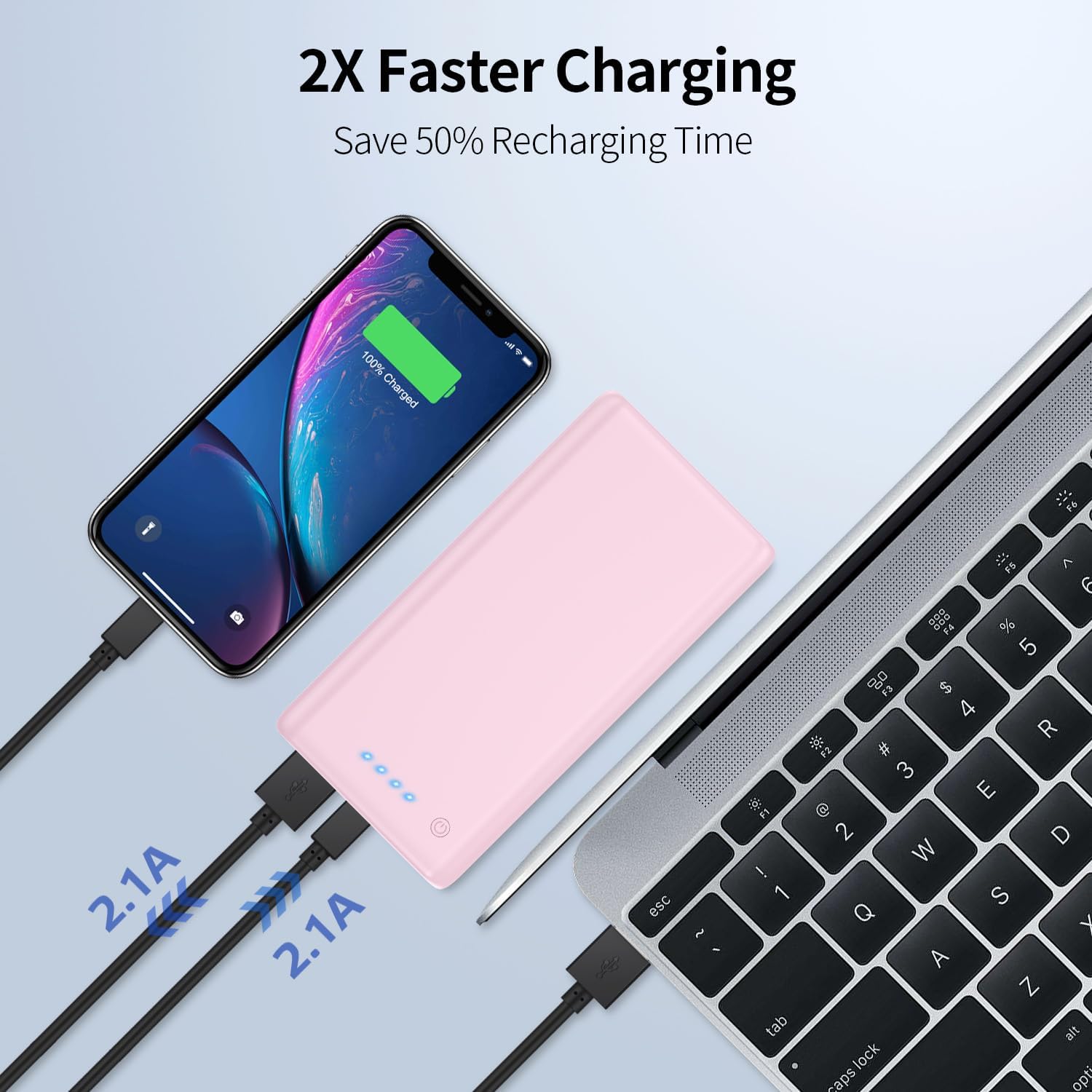 Cargador portátil de 26800 mAh, batería externa para teléfono celular de alta capacidad, 2 salidas USB, carga de alta velocidad, compatible con