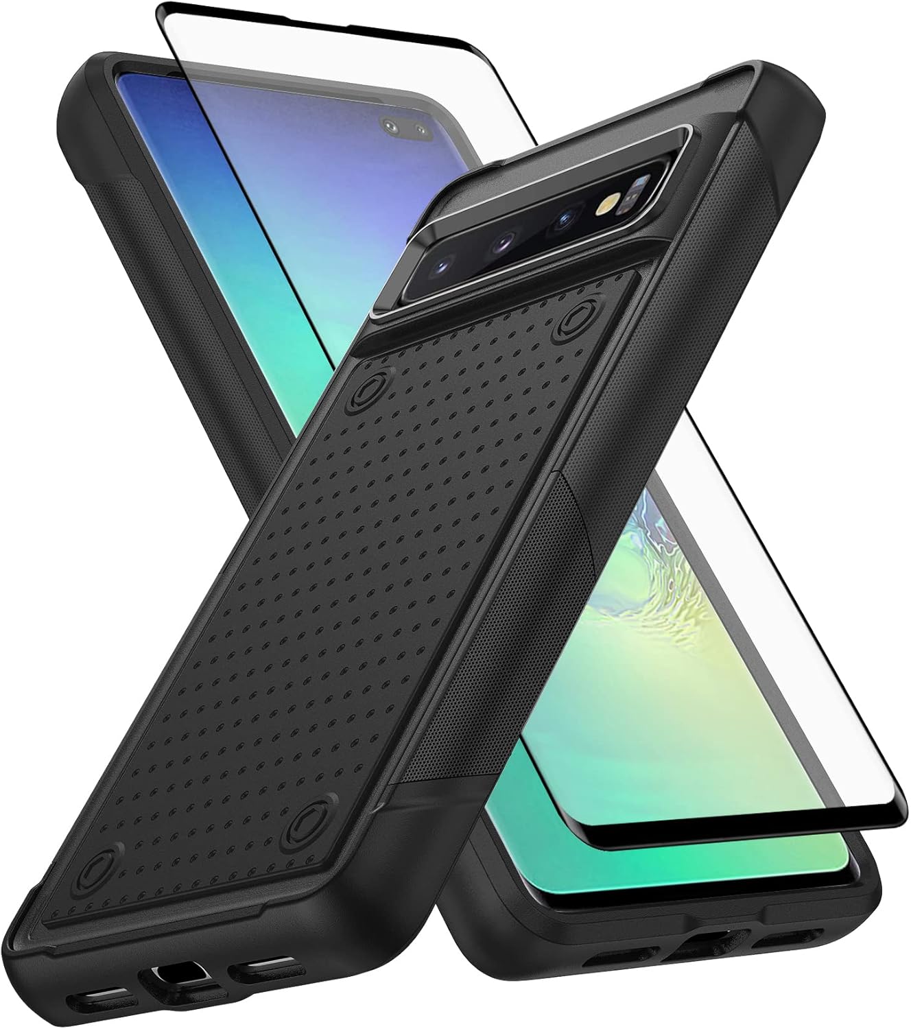 Asuwish Funda protectora para Samsung Galaxy S10 Plus con protector de pantalla de vidrio templado y accesorios de celda, protección resistente de